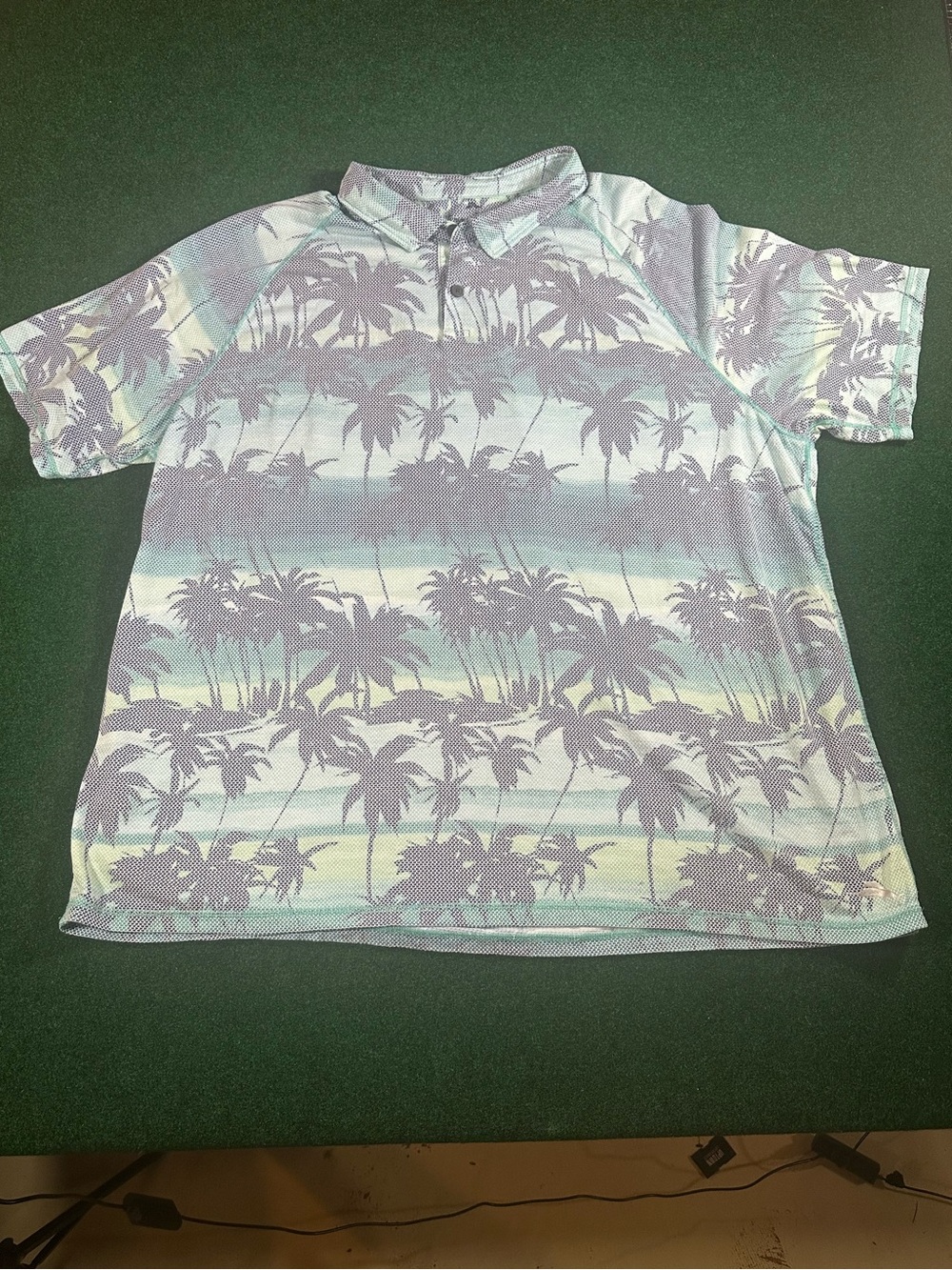Vintage Tommy Bahama styleTropical Palm Print Polo — Pastel Blue, Lavender & Min